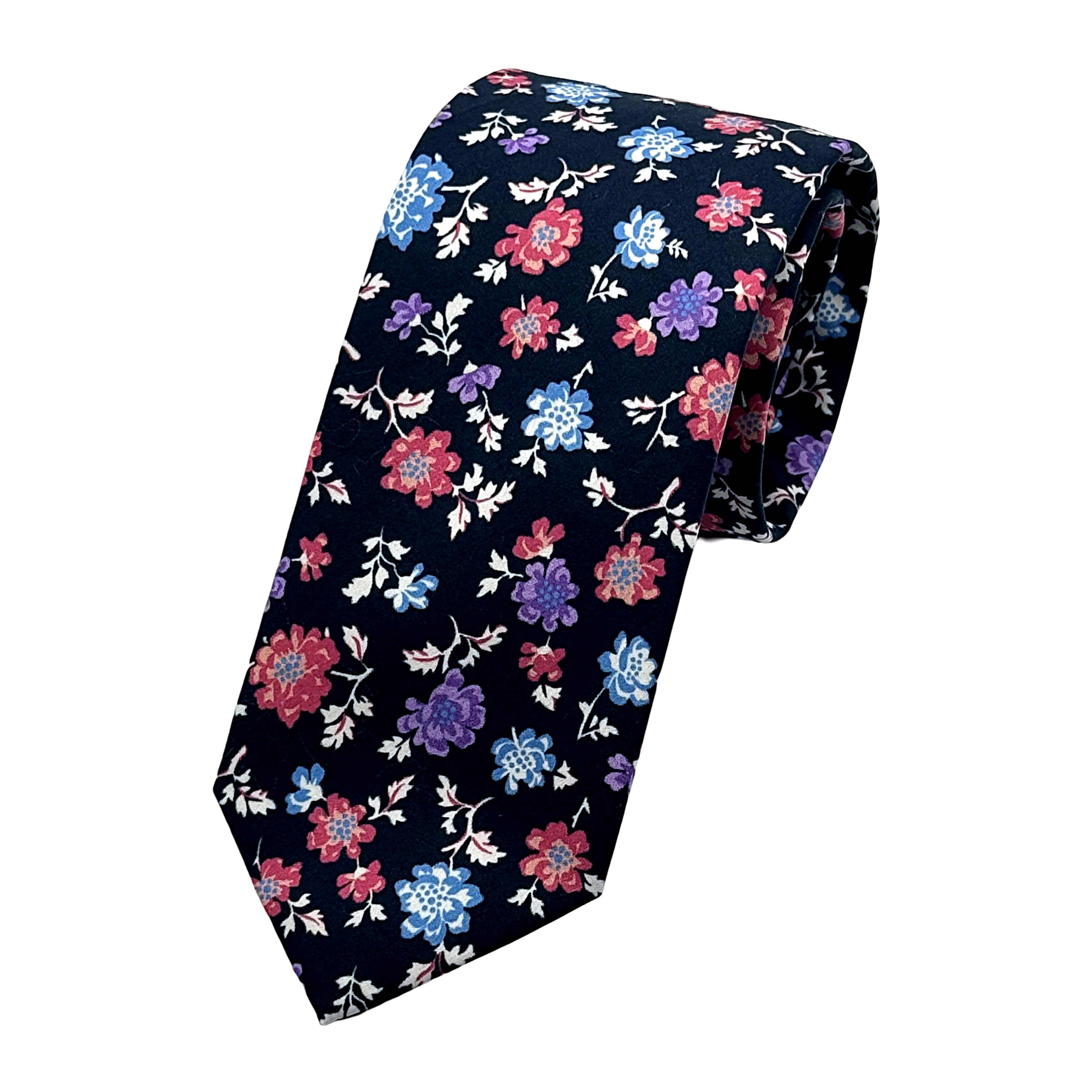 Black Italian Mens Cotton Floral Neck Tie