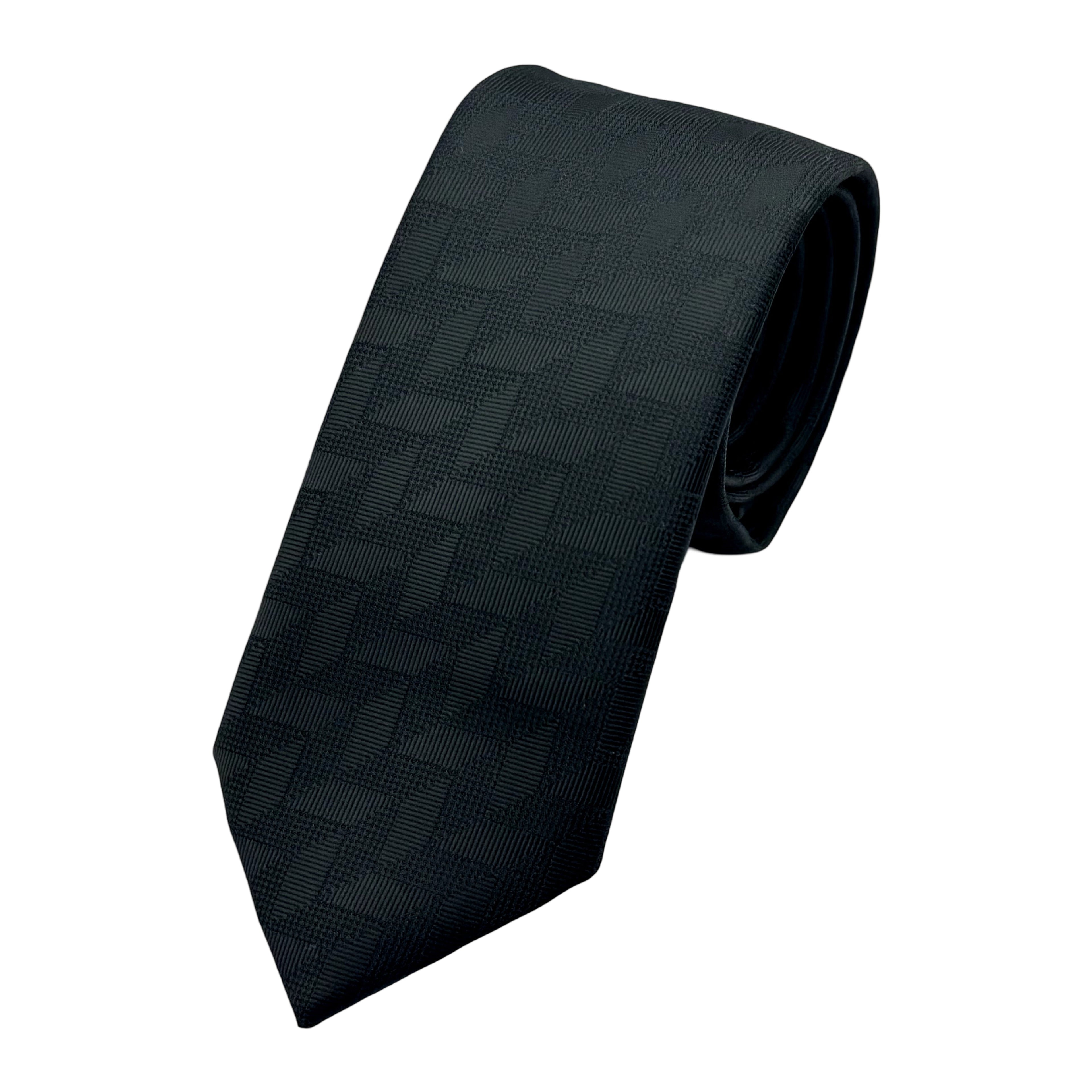 Black Italian Mens Luxury Tonal Geometric Weave Skinny Neck Ties