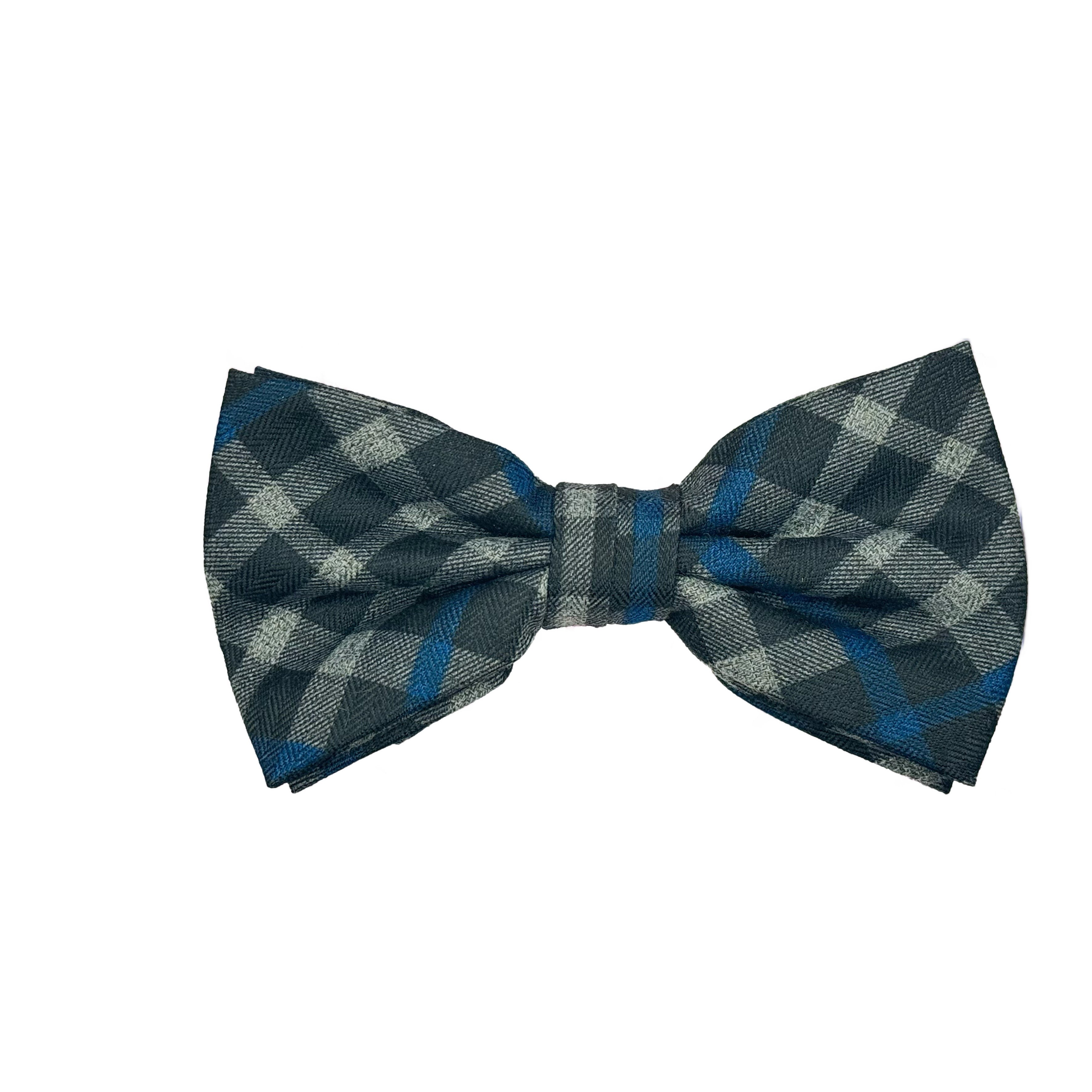 Black/Grey Mens Luxury Soft Wool Effect Check Weave Bow Tie