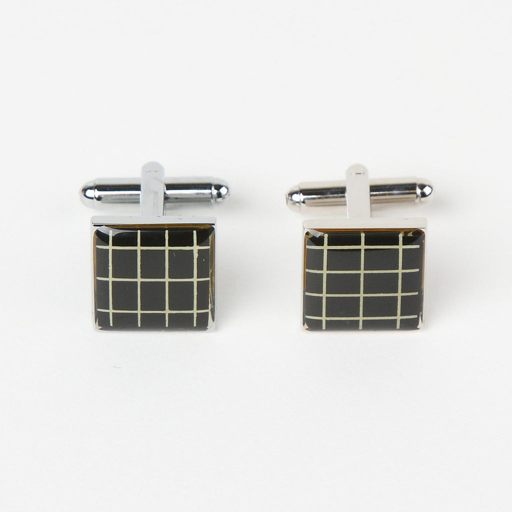 Silver/Black Window Pane Enamel Cuff Links