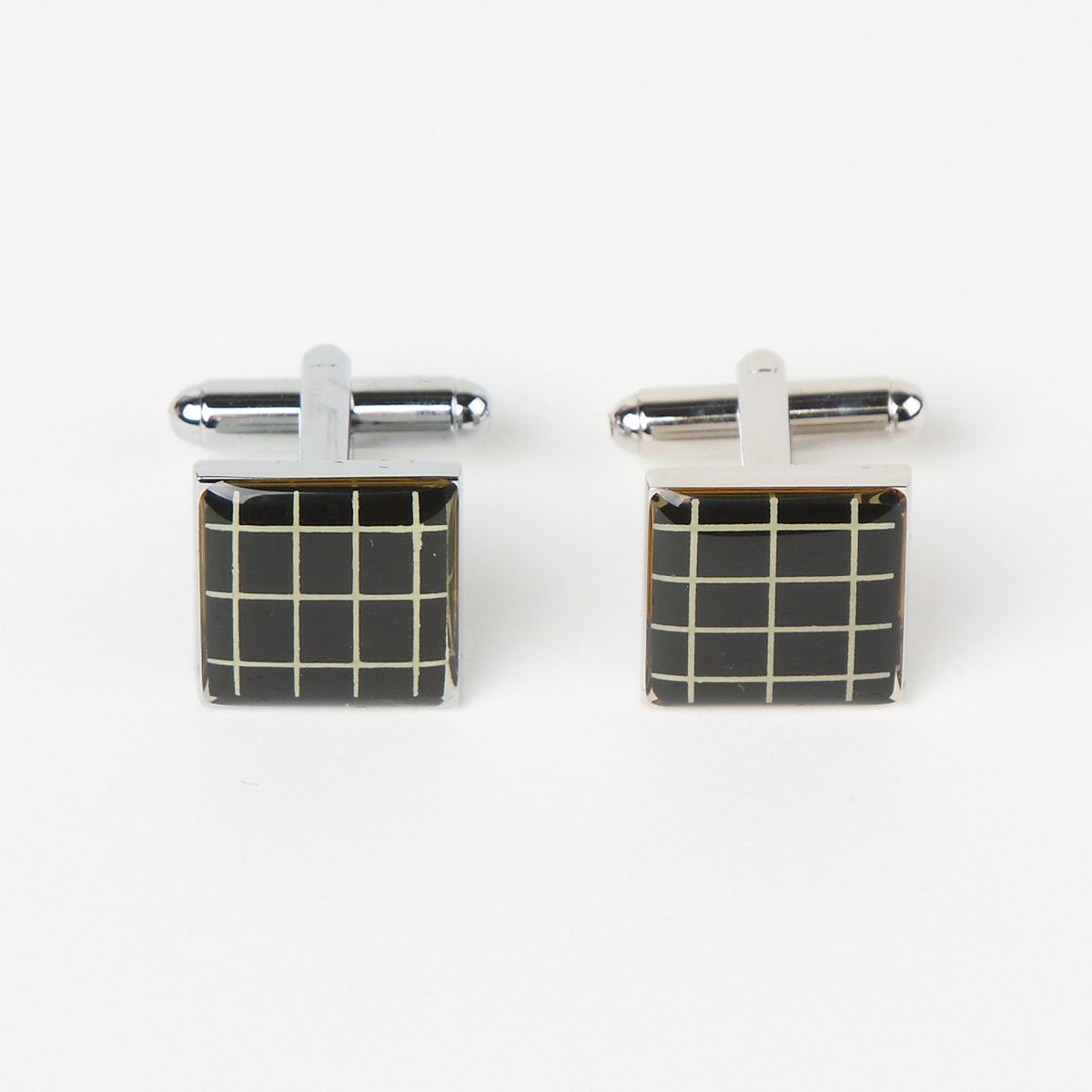 Silver/Black Window Pane Enamel Cuff Links