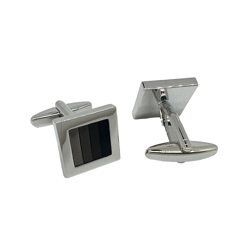 Silver Shaded Black Square Cuff Links