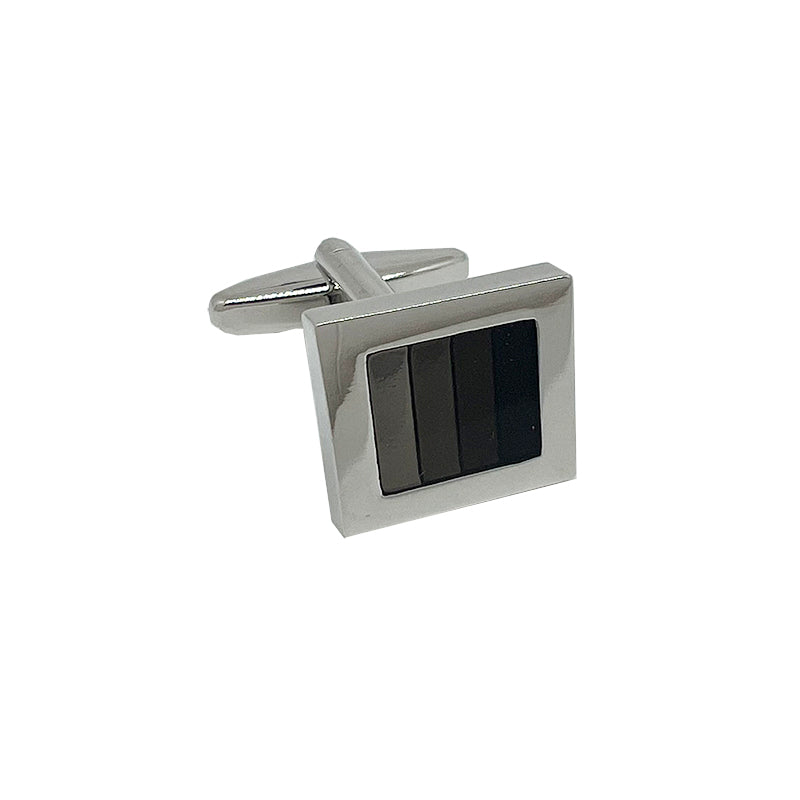 Silver Shaded Black Square Cuff Links