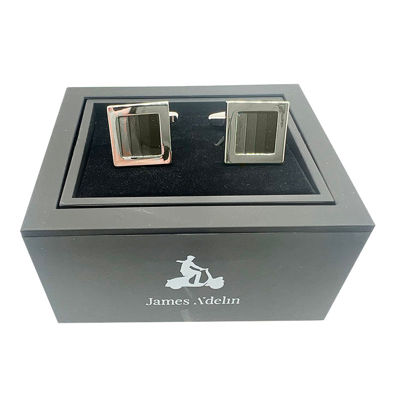 Silver Shaded Black Square Cuff Links