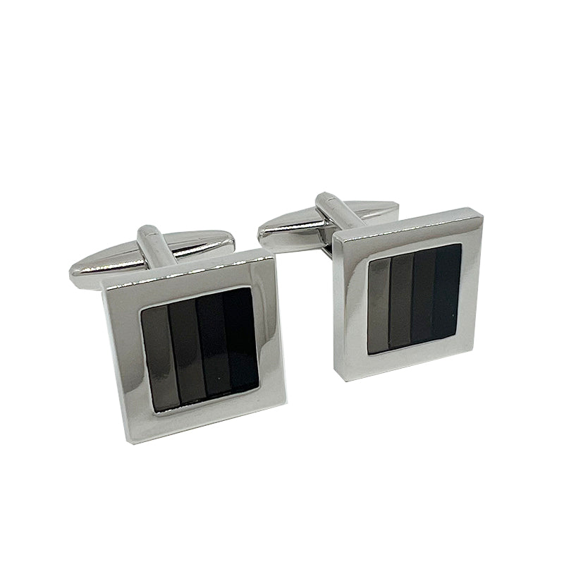 Silver Shaded Black Square Cuff Links