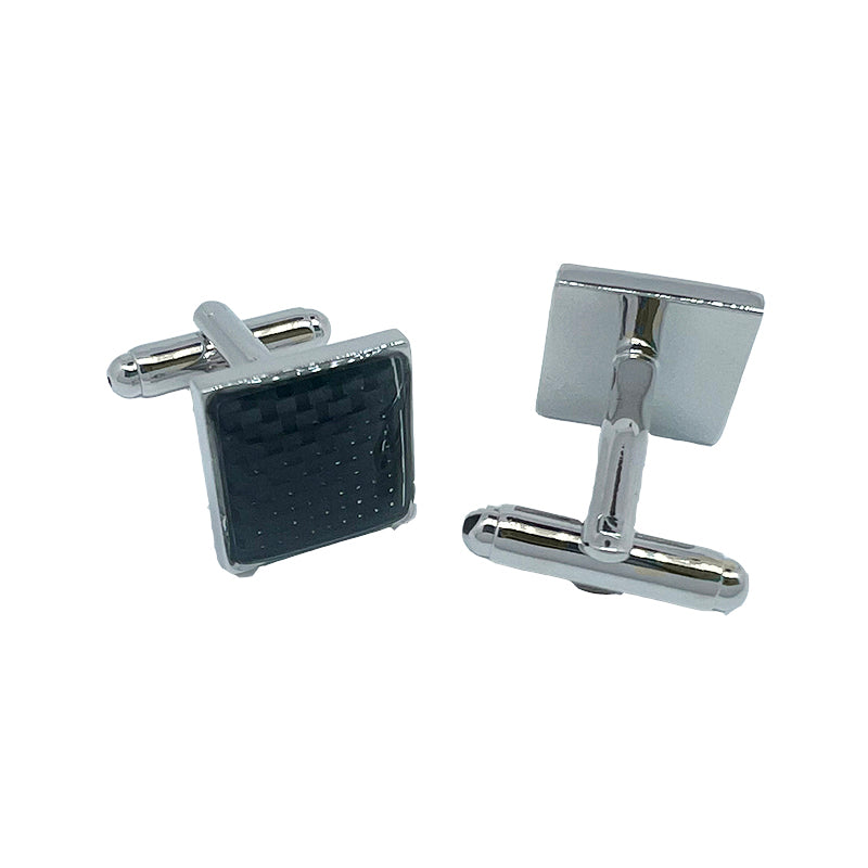 Silver/Black Carbon Fibre Square Cuff Links