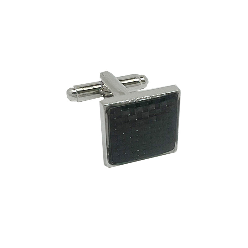 Silver/Black Carbon Fibre Square Cuff Links