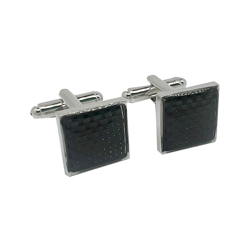 Silver/Black Carbon Fibre Square Cuff Links