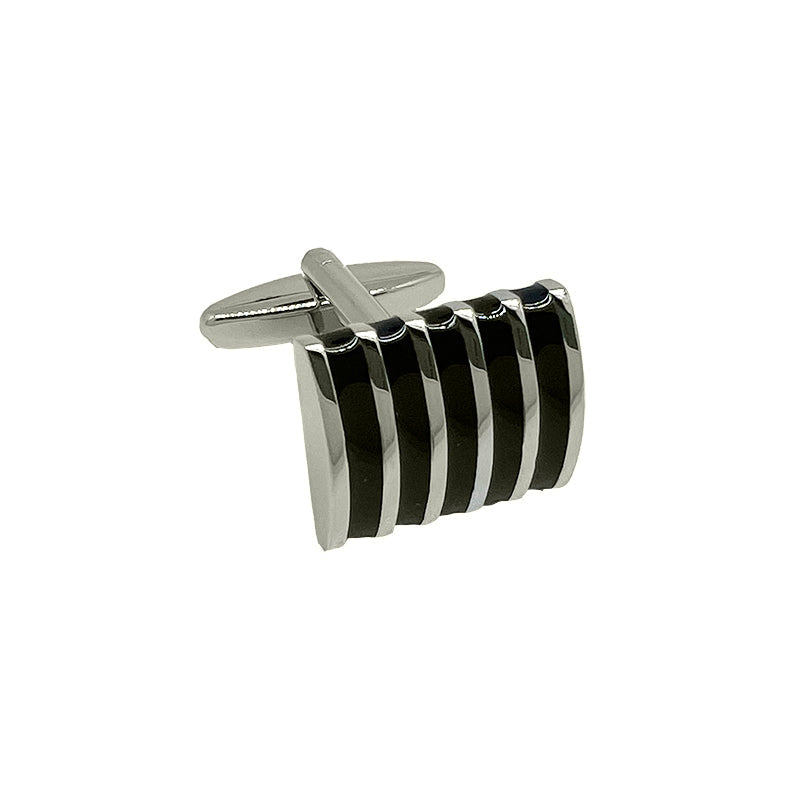 Silver/Black Vertical Striped Rectangle Cuff Links