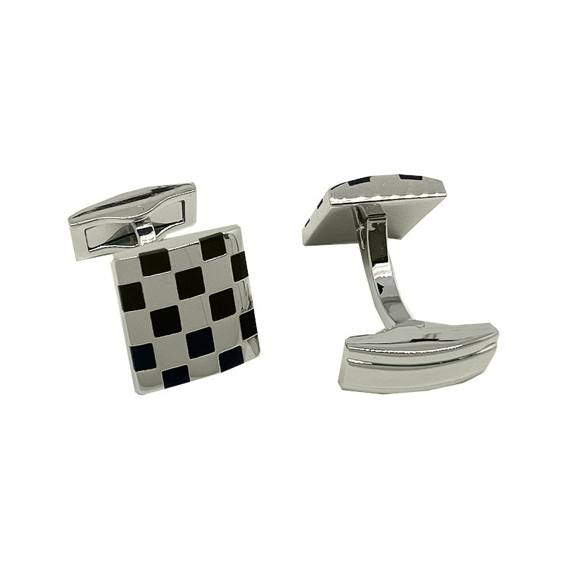 Silver/Black Checkerboard Square Cuff Links