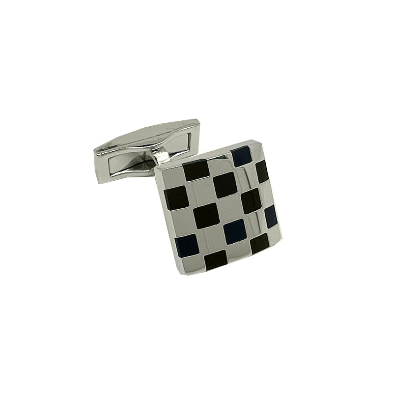Silver/Black Checkerboard Square Cuff Links