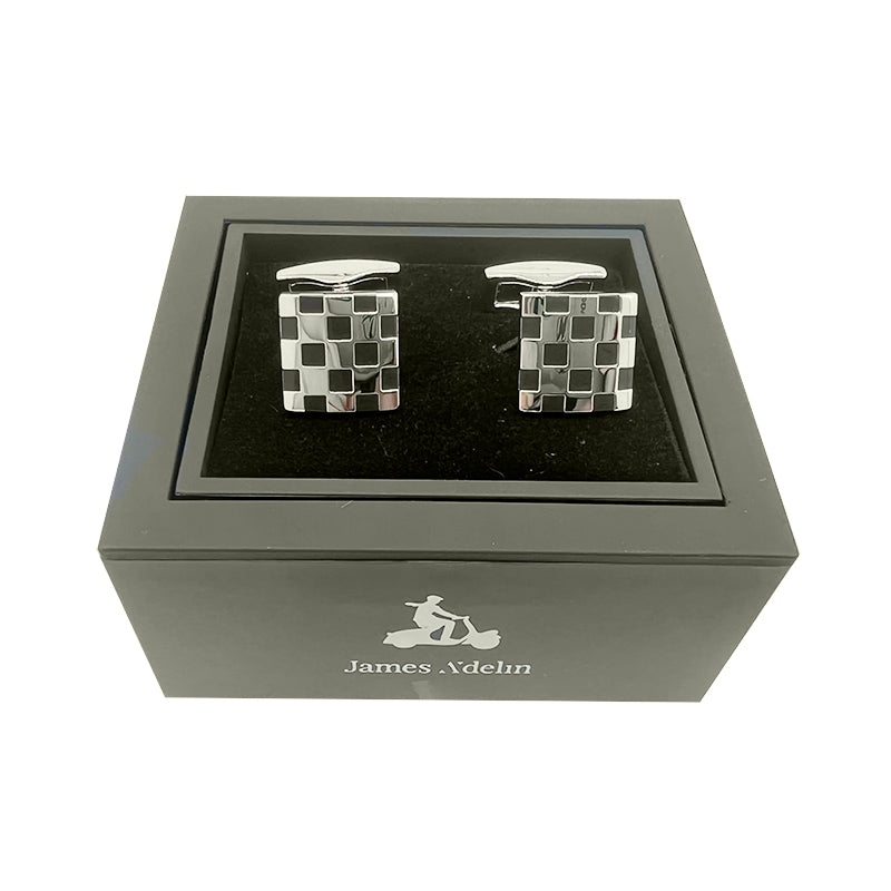 Silver/Black Checkerboard Square Cuff Links