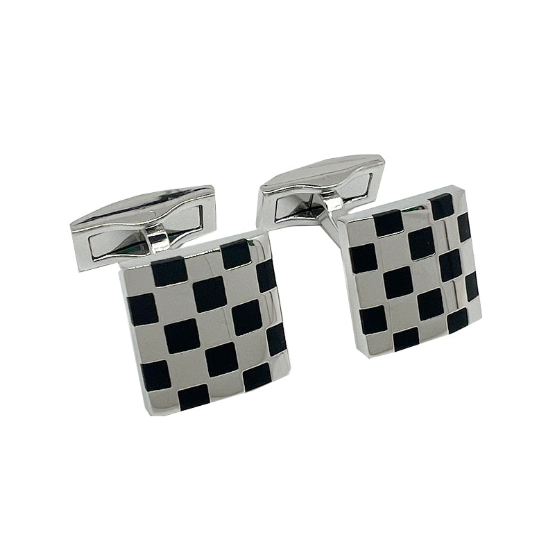 Silver/Black Checkerboard Square Cuff Links