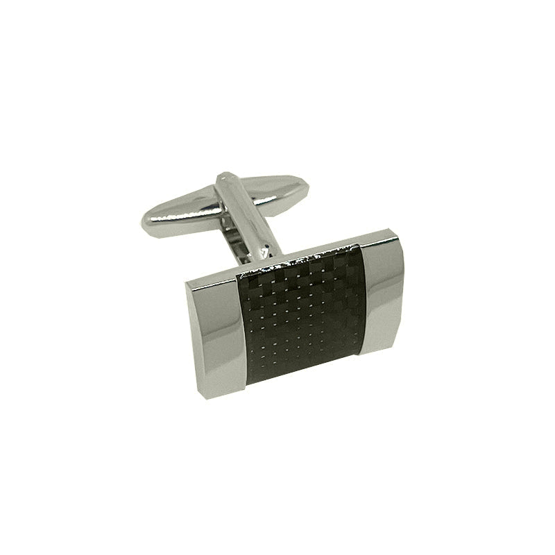 Silver/Black Carbon Fibre Rectangle Cuff Links