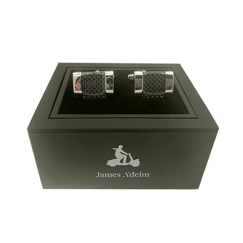 Silver/Black Carbon Fibre Rectangle Cuff Links