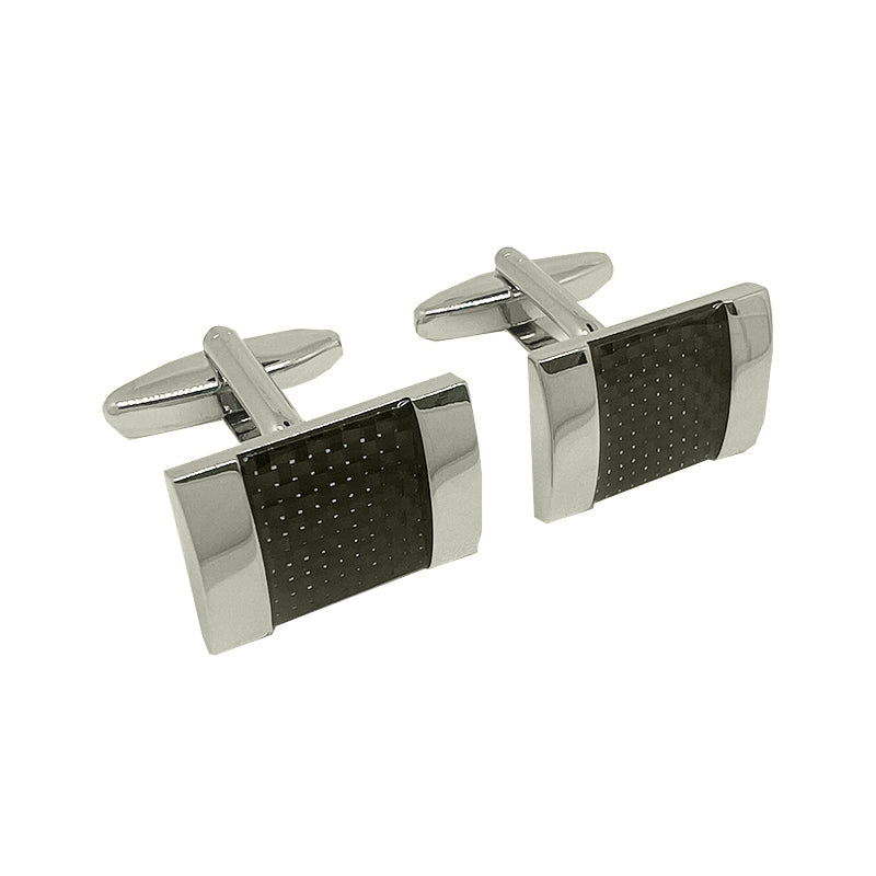 Silver/Black Carbon Fibre Rectangle Cuff Links