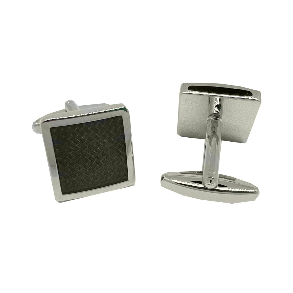 Silver/Black Carbon Fibre Square Cuff Links