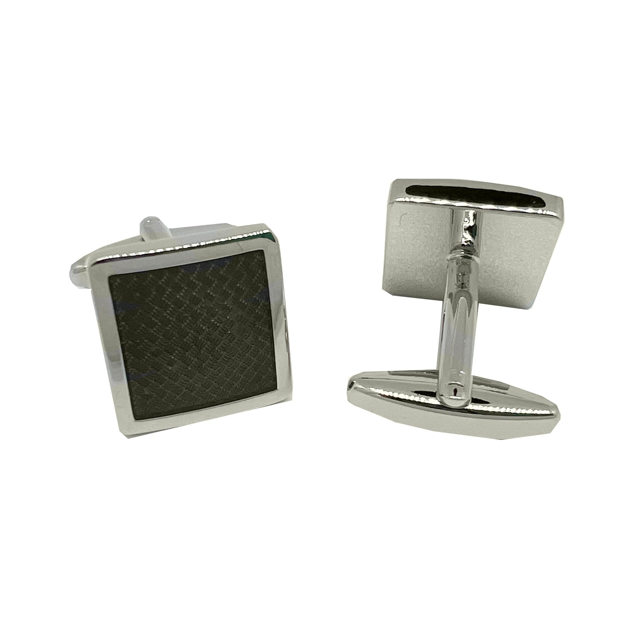 Silver/Black Carbon Fibre Square Cuff Links