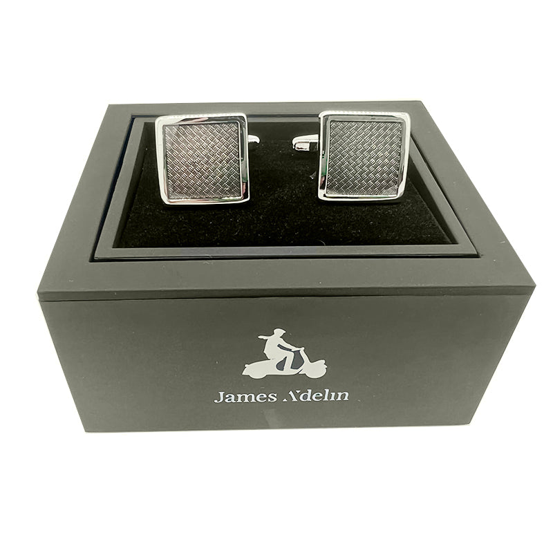 Silver/Black Carbon Fibre Square Cuff Links