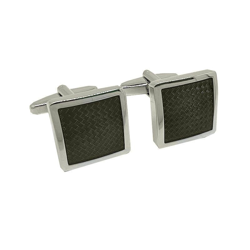 Silver/Black Carbon Fibre Square Cuff Links