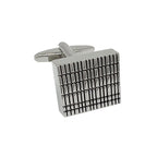 Silver Square Grated Striped Cuff Links