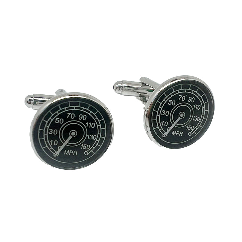 Silver/Black Speedometer Circular Cuff Links