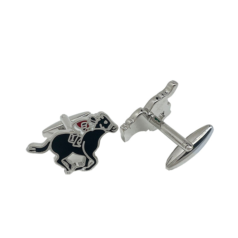 Silver/Black Horse Racing Cuff Links