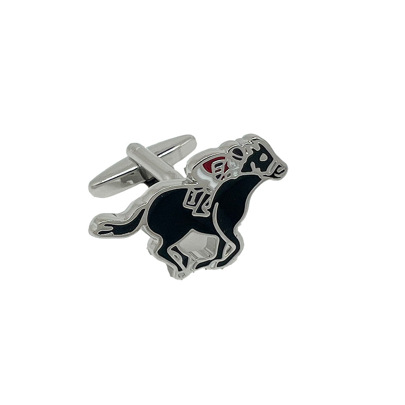Silver/Black Horse Racing Cuff Links