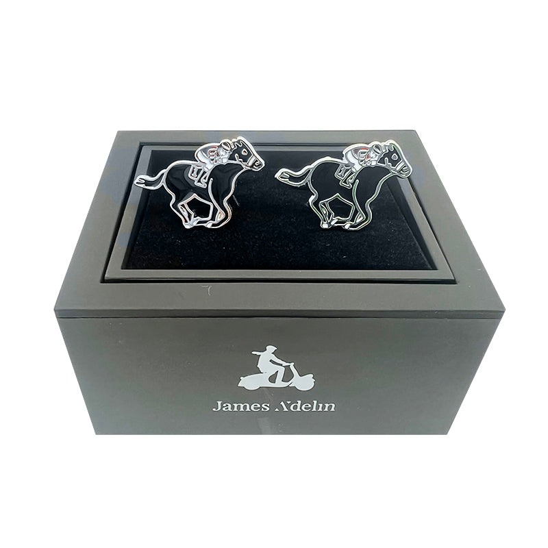 Silver/Black Horse Racing Cuff Links
