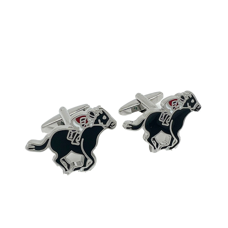 Silver/Black Horse Racing Cuff Links