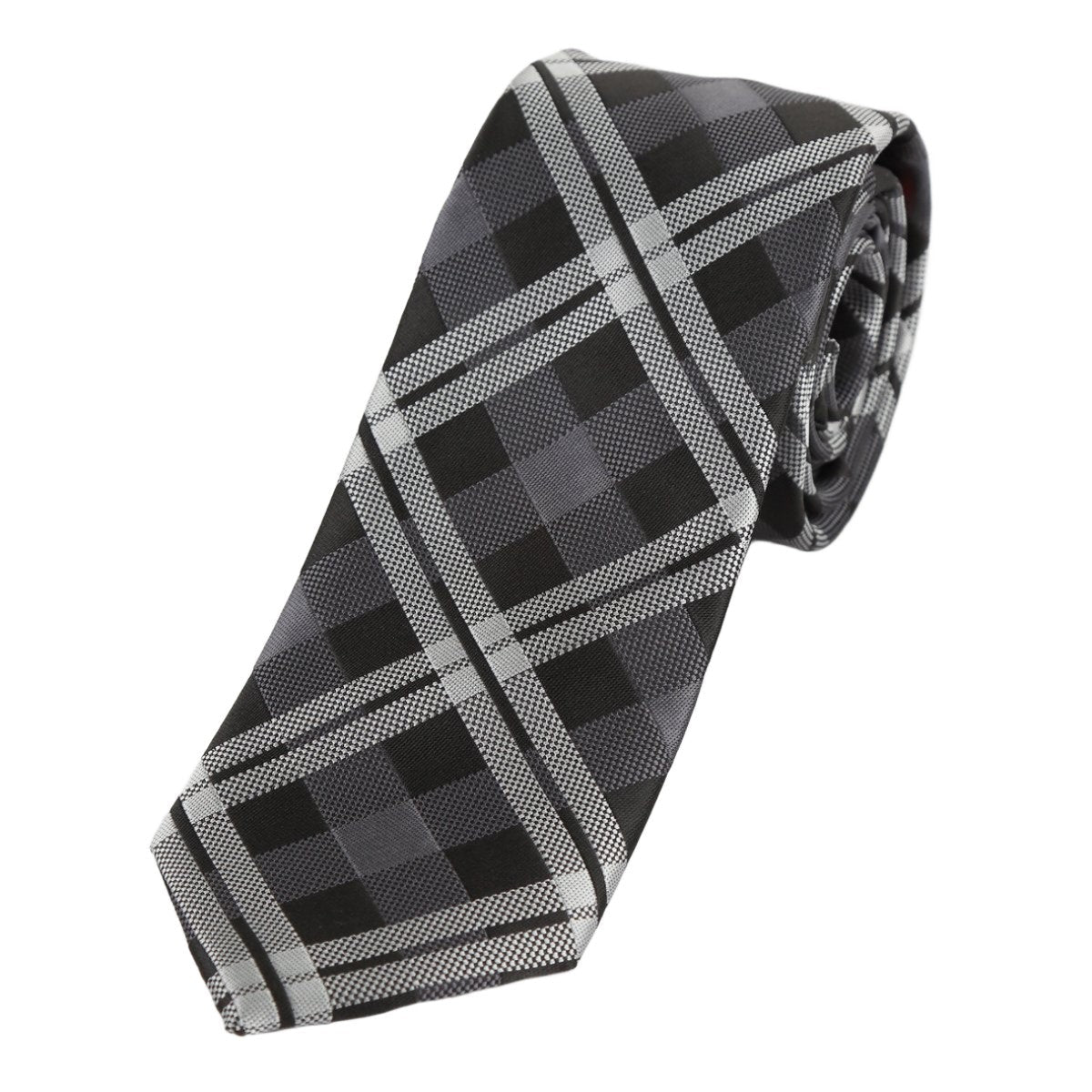 Charcoal/Black/Silver Luxury Check Weave Neck Tie