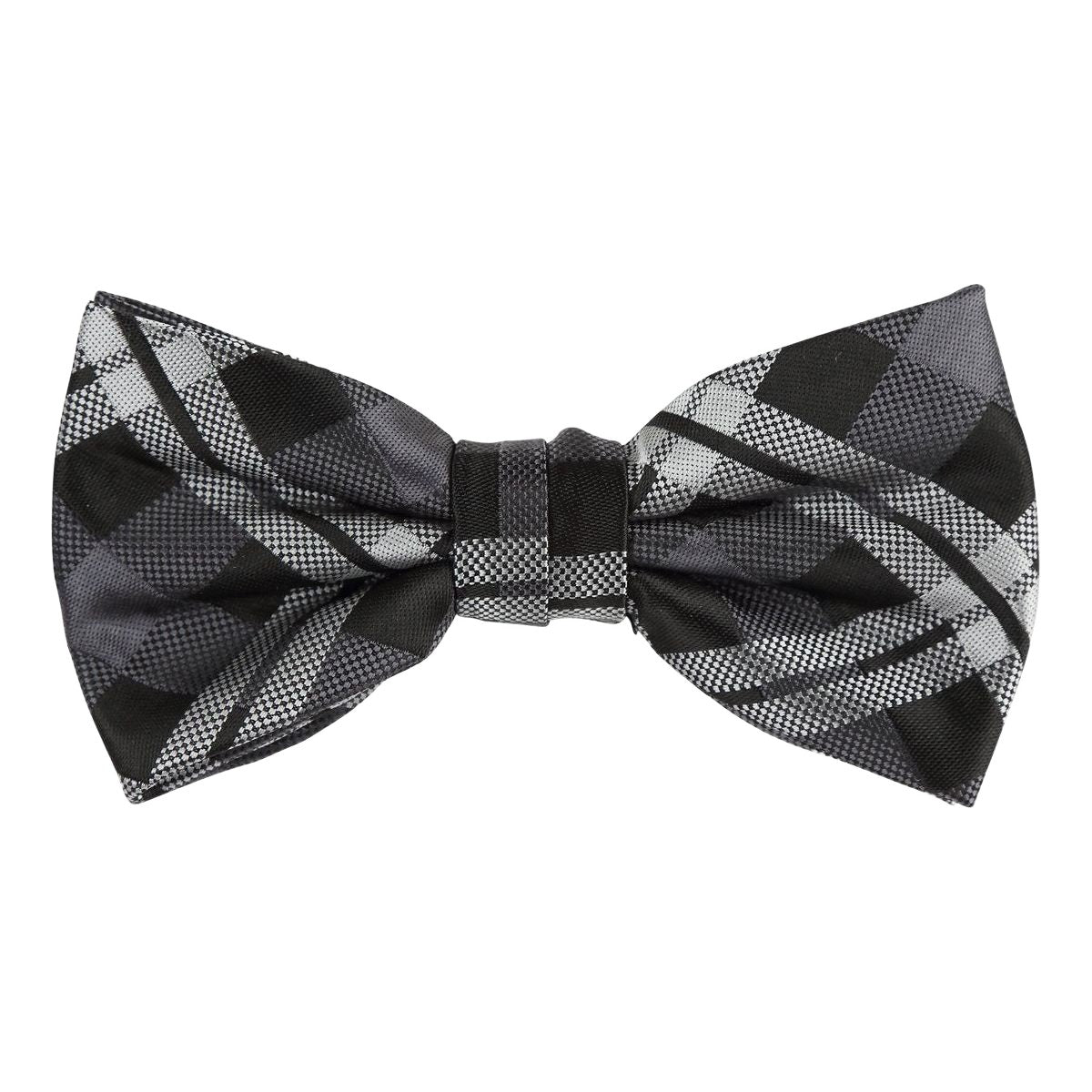 Charcoal/Black/Silver Luxury Check Weave Pre Tied Bow Tie