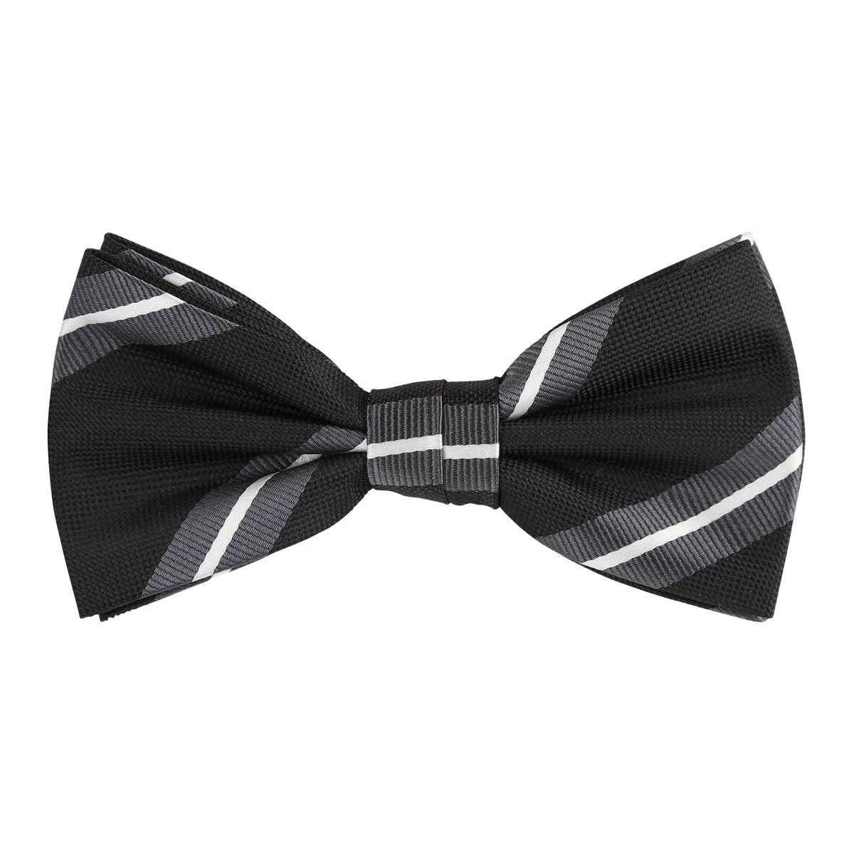Black/Char/White Luxury Regimental Striped Weave Bow Tie