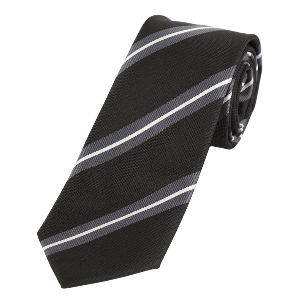 Black/Char/White Luxury Regimental Striped Weave Neck Tie