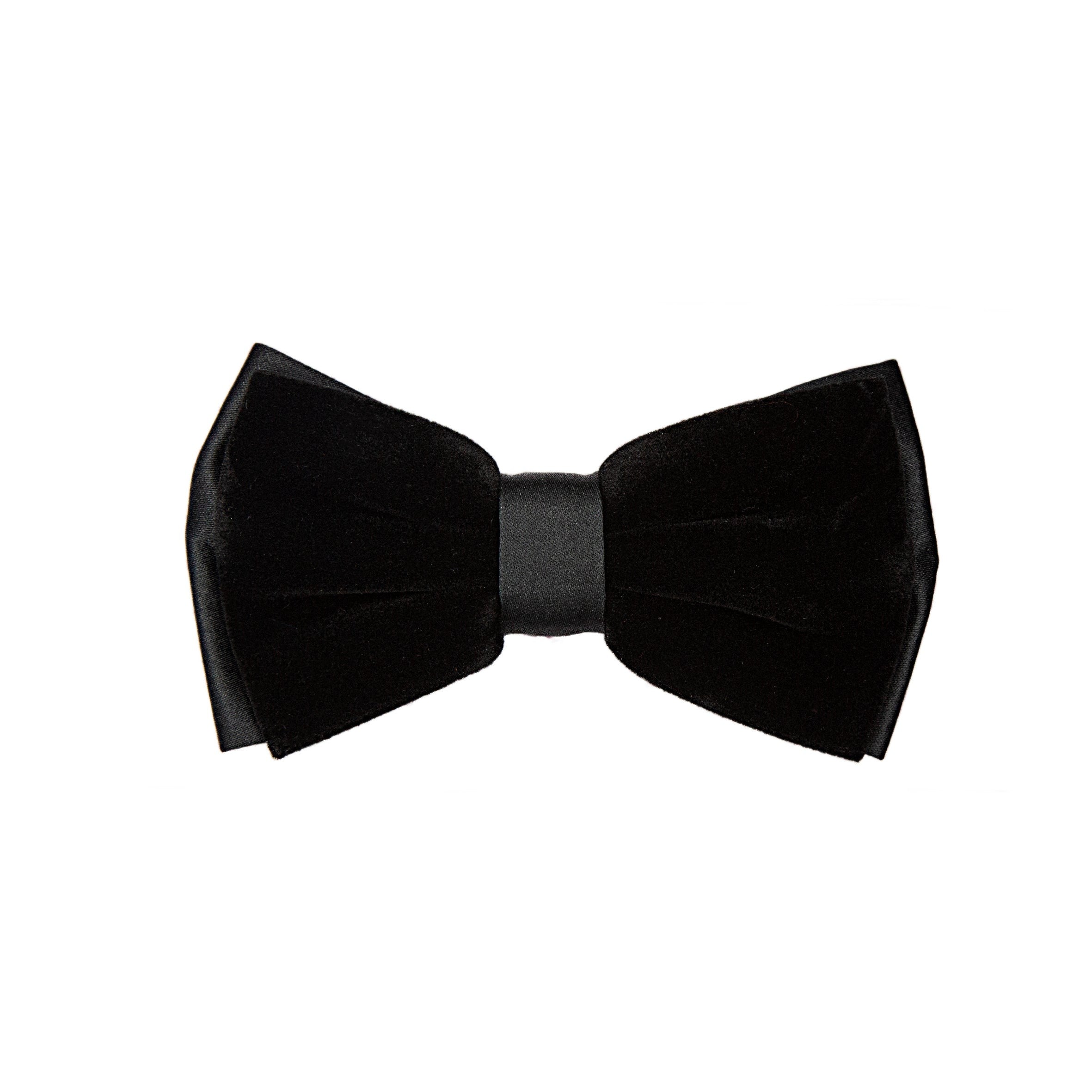 Black Velvet and Satin Weave Contrast Bow Tie