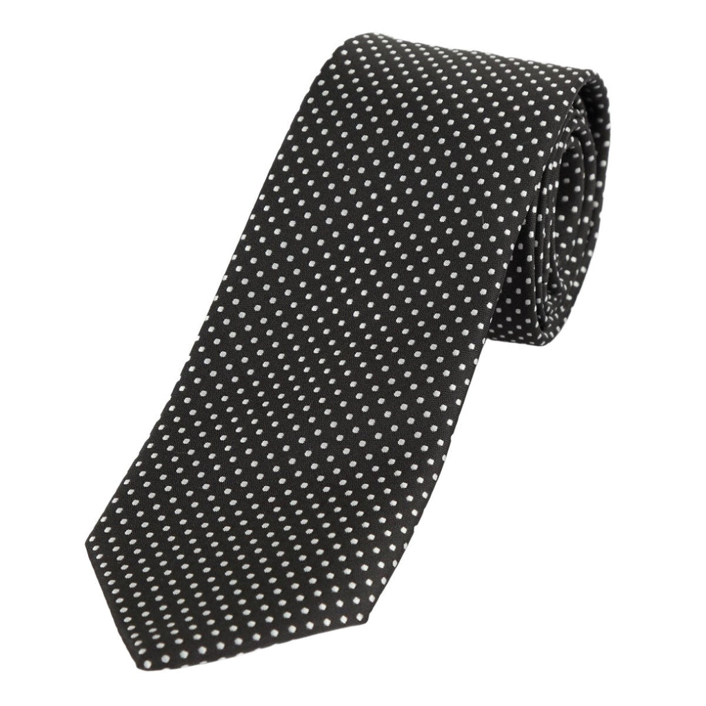 Black/White Luxury Mini Spotted Weave Neck Tie