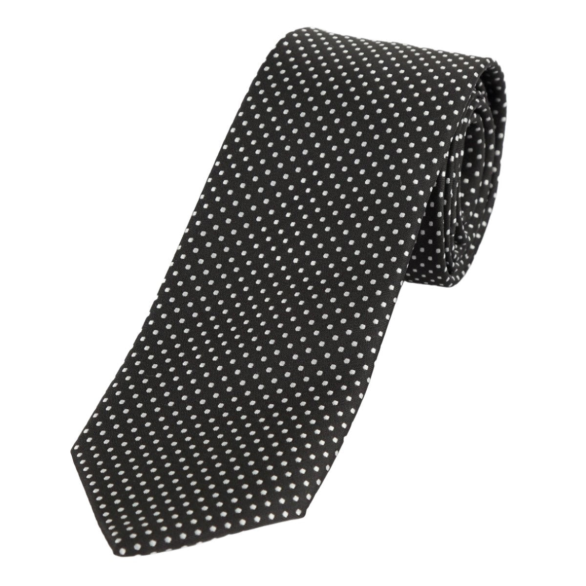 Black/White Luxury Mini Spotted Weave Neck Tie
