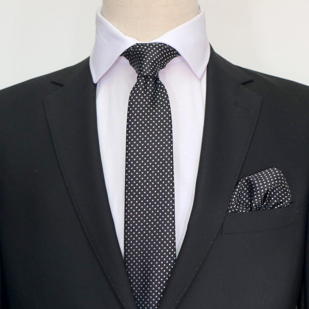 Black/White Luxury Mini Spotted Weave Neck Tie