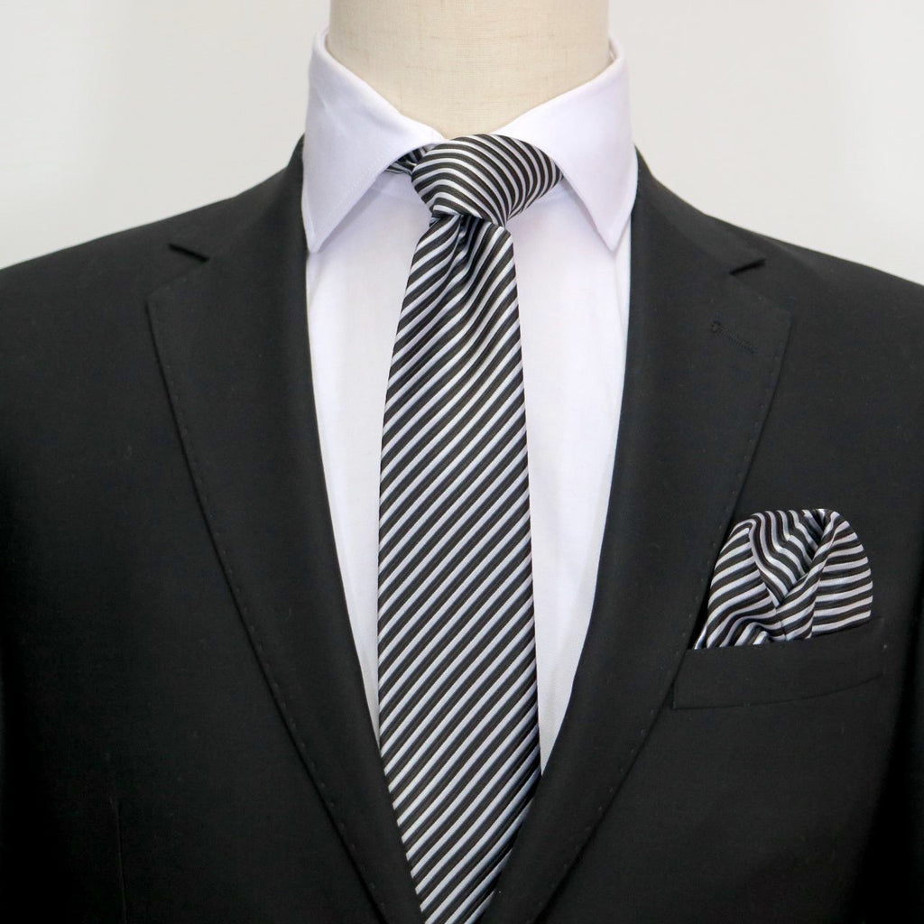 Black/White Luxury Diagonal Striped Weave Neck Tie