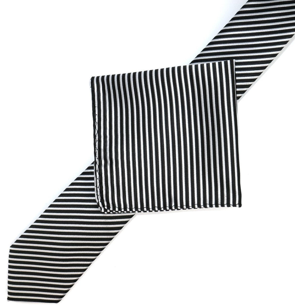 Black/White Luxury Mini Striped Weave Pocket Square