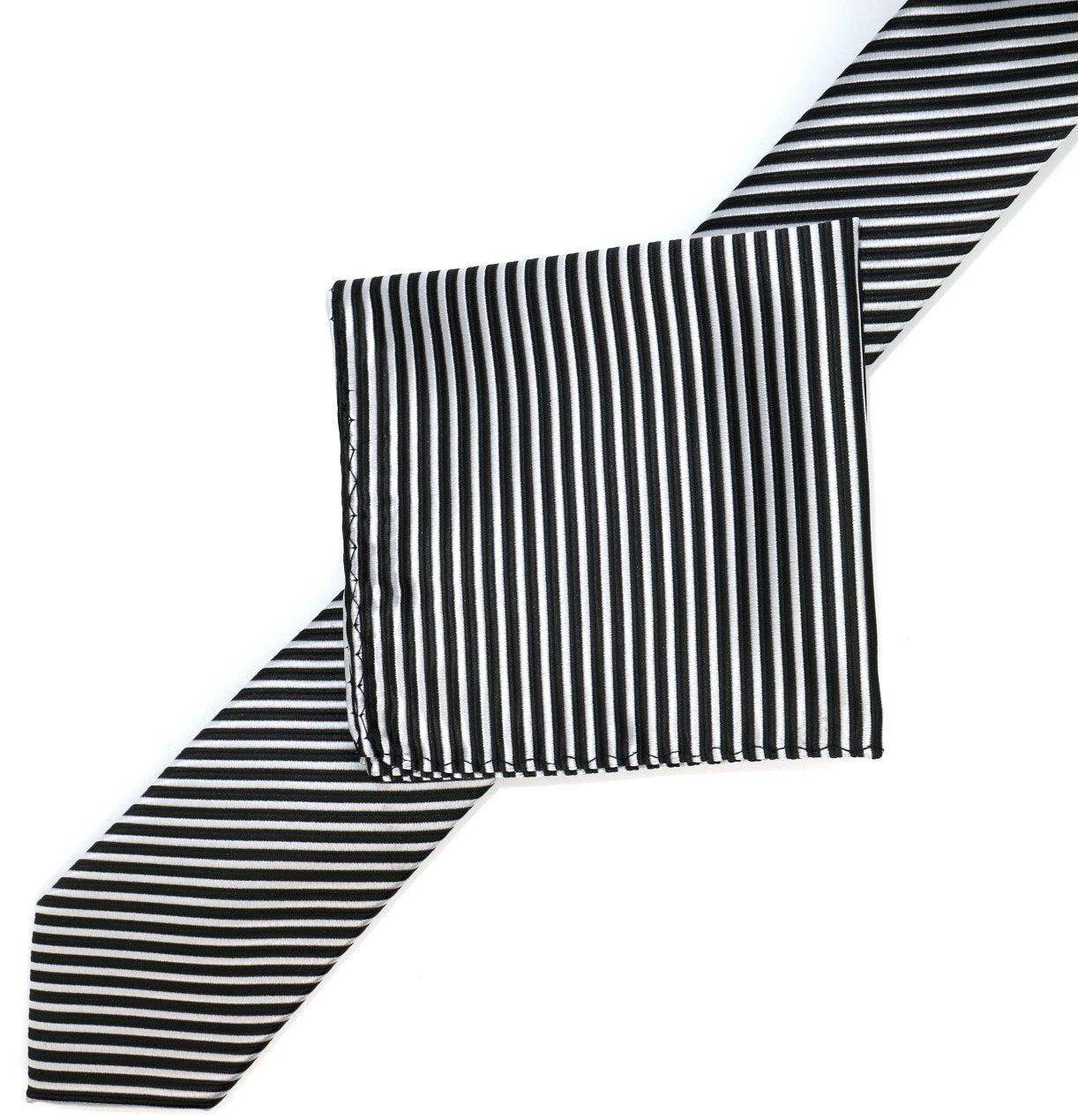 Black/White Luxury Mini Striped Weave Pocket Square