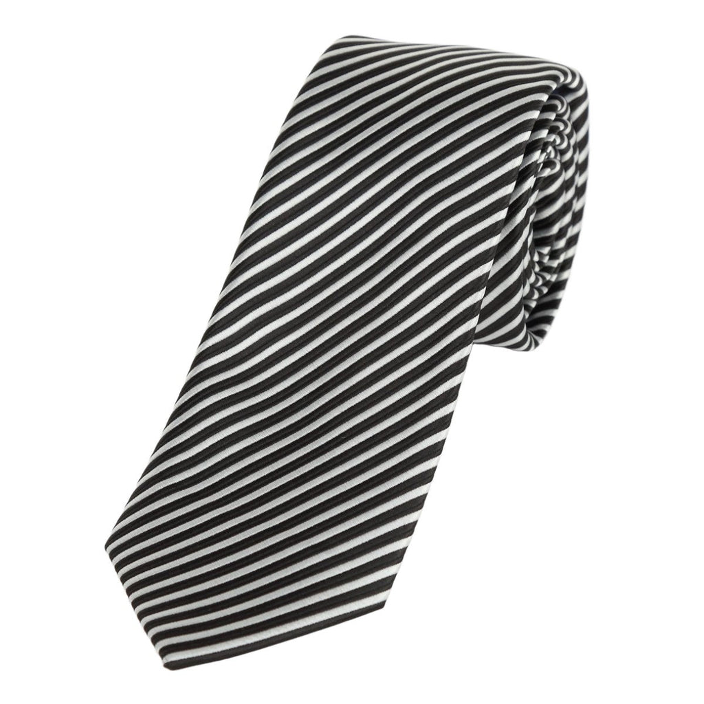 Black/White Luxury Diagonal Striped Weave Neck Tie
