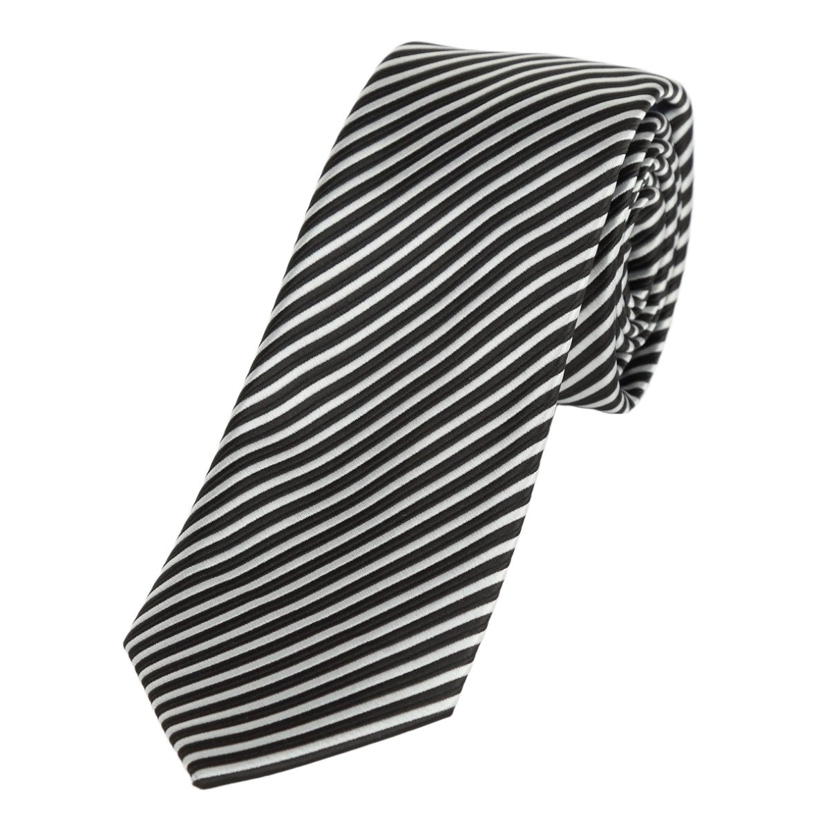 Black/White Luxury Diagonal Striped Weave Neck Tie