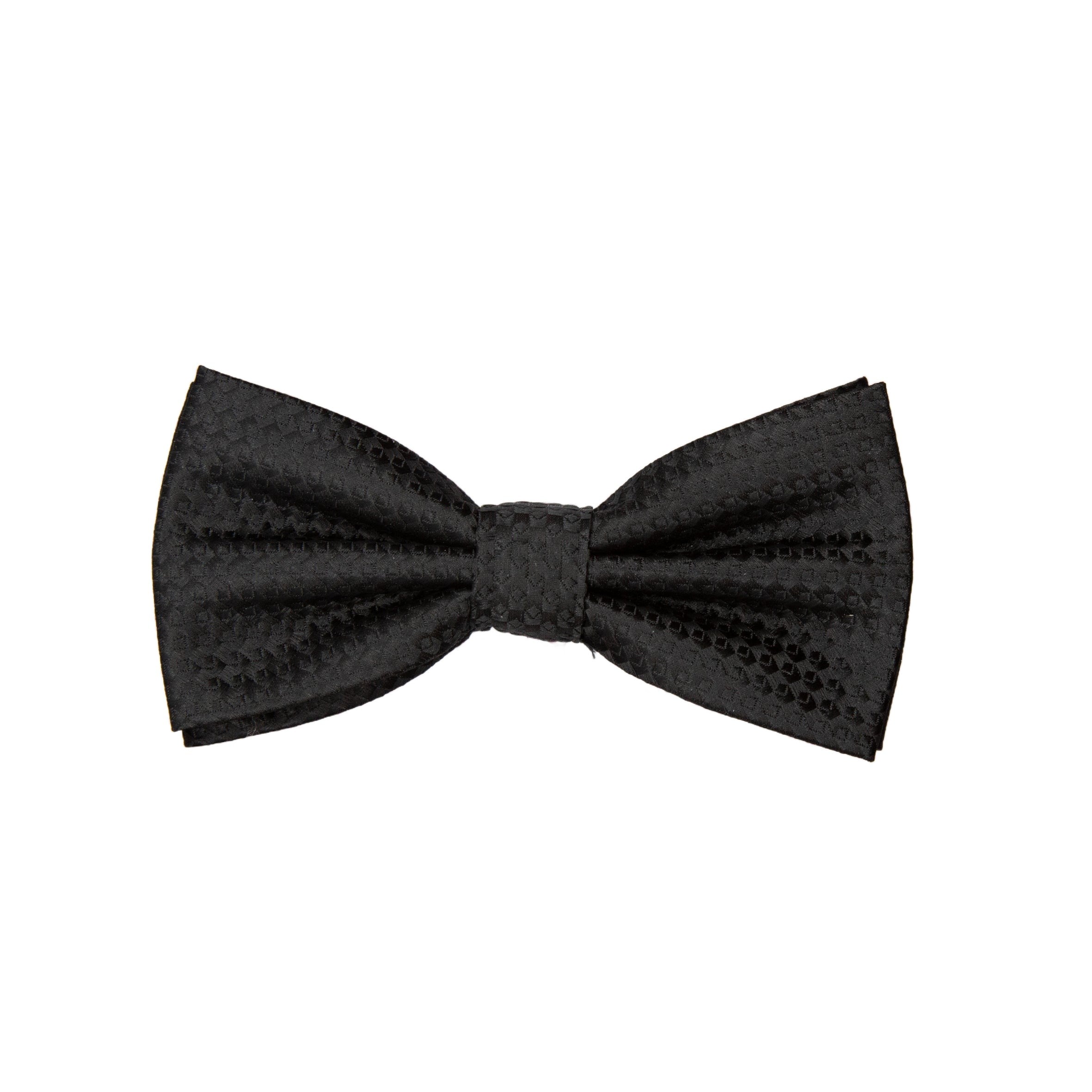 Black/Black Luxury Gingham Textured Weave Pre Tied Bow Tie
