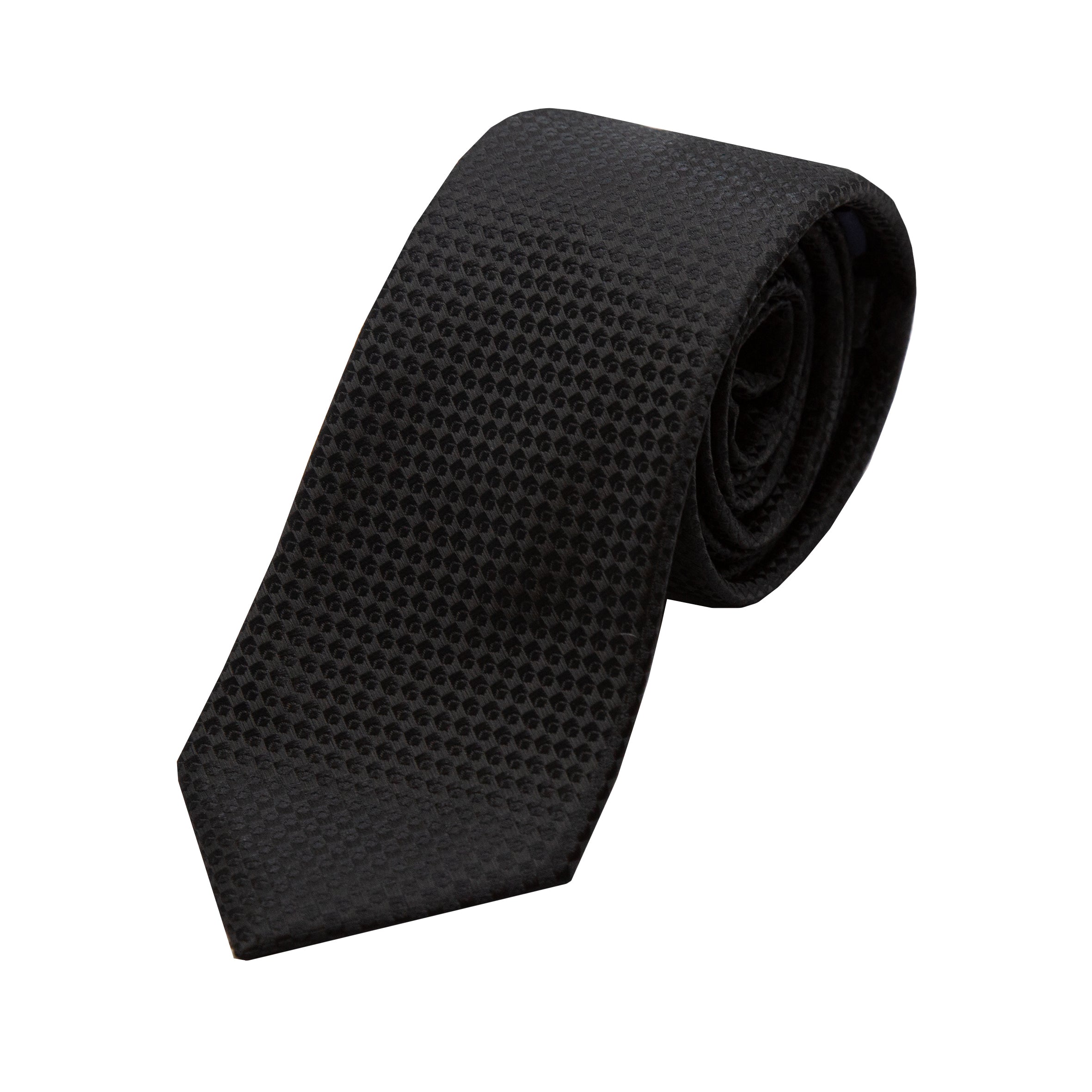 Black/Black Luxury Gingham Textured Weave Neck Tie