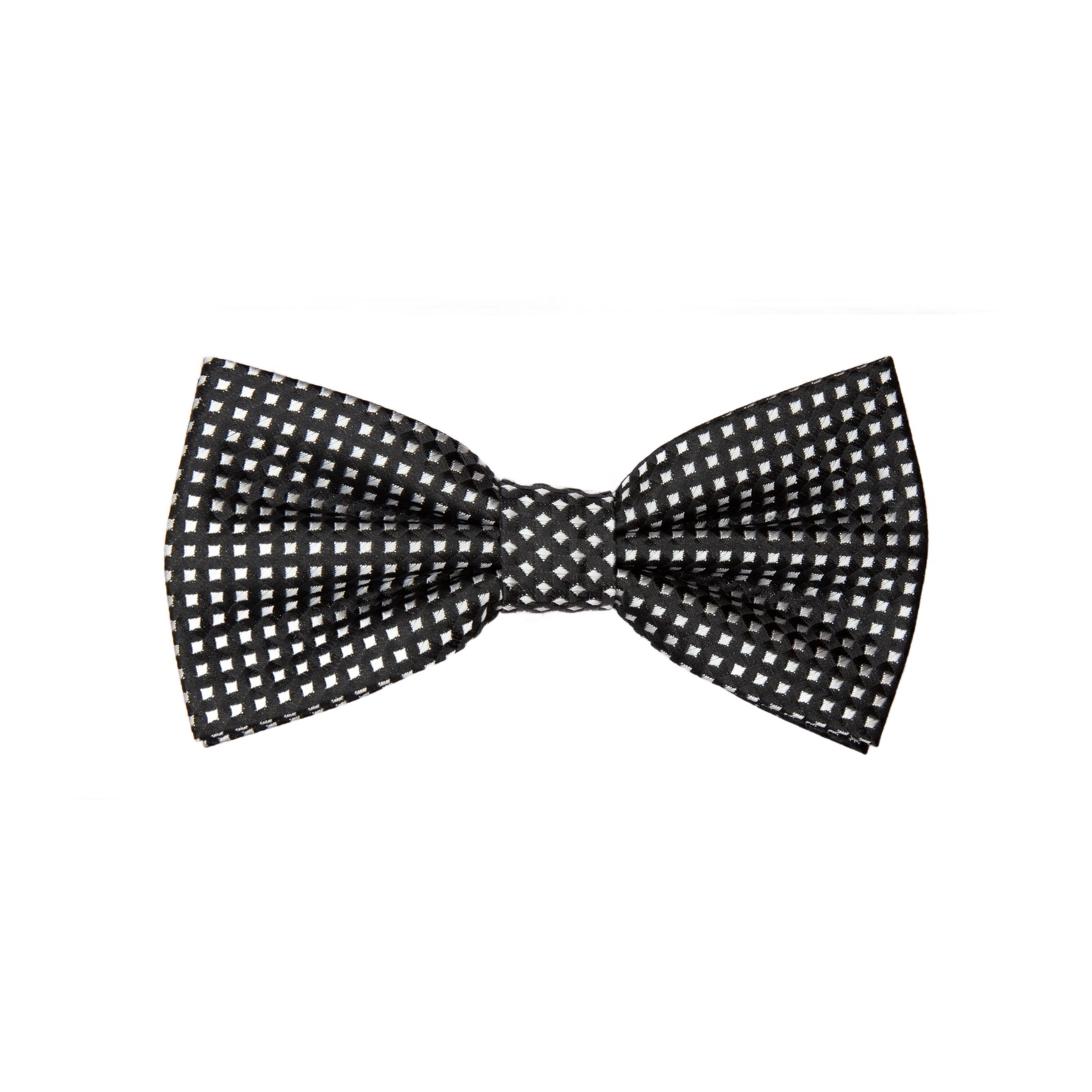 Black/White Luxury Gingham Textured Weave Pre Tied Bow Tie