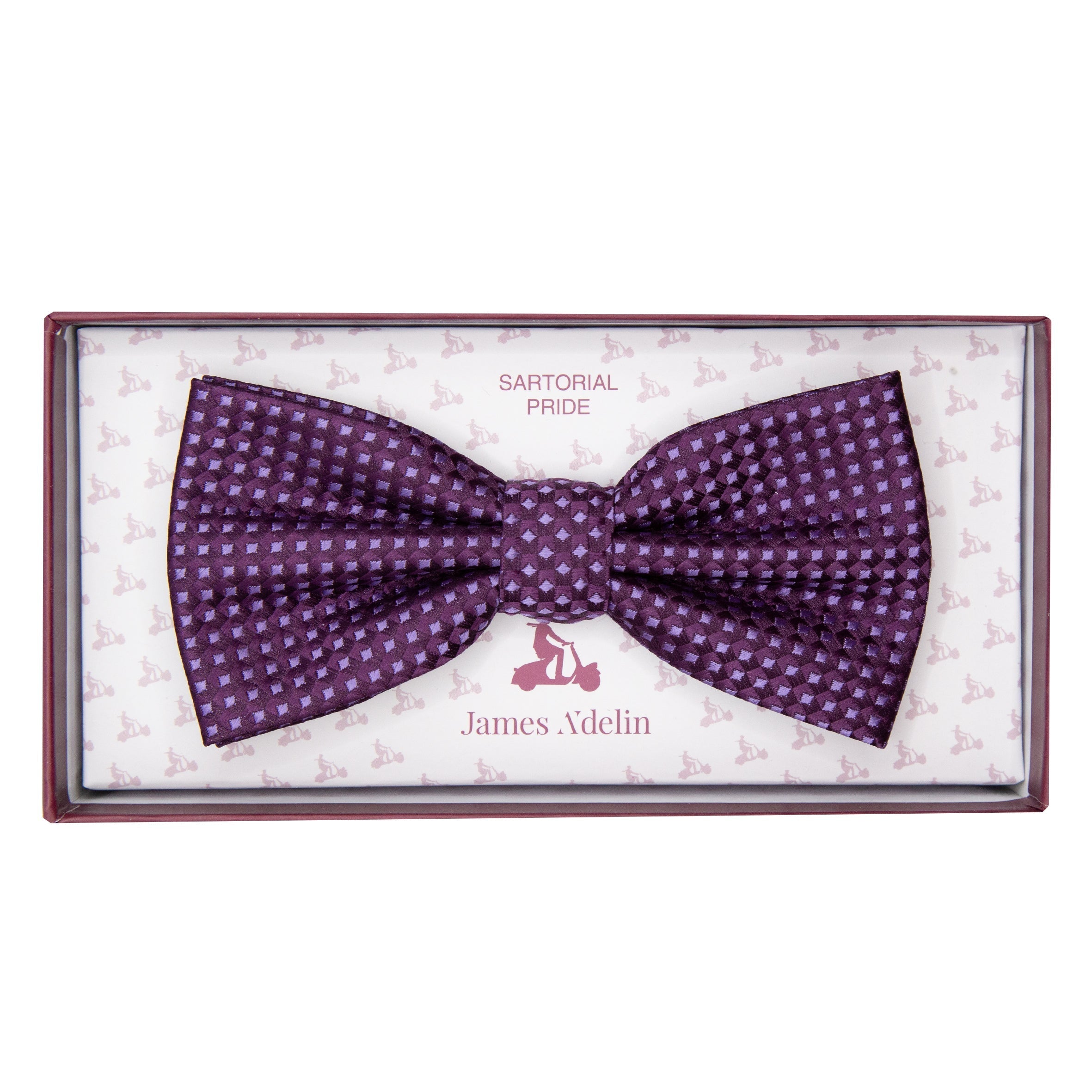 Dark Purple/Purple  Luxury Gingham Textured Weave Pre Tied Bow Tie