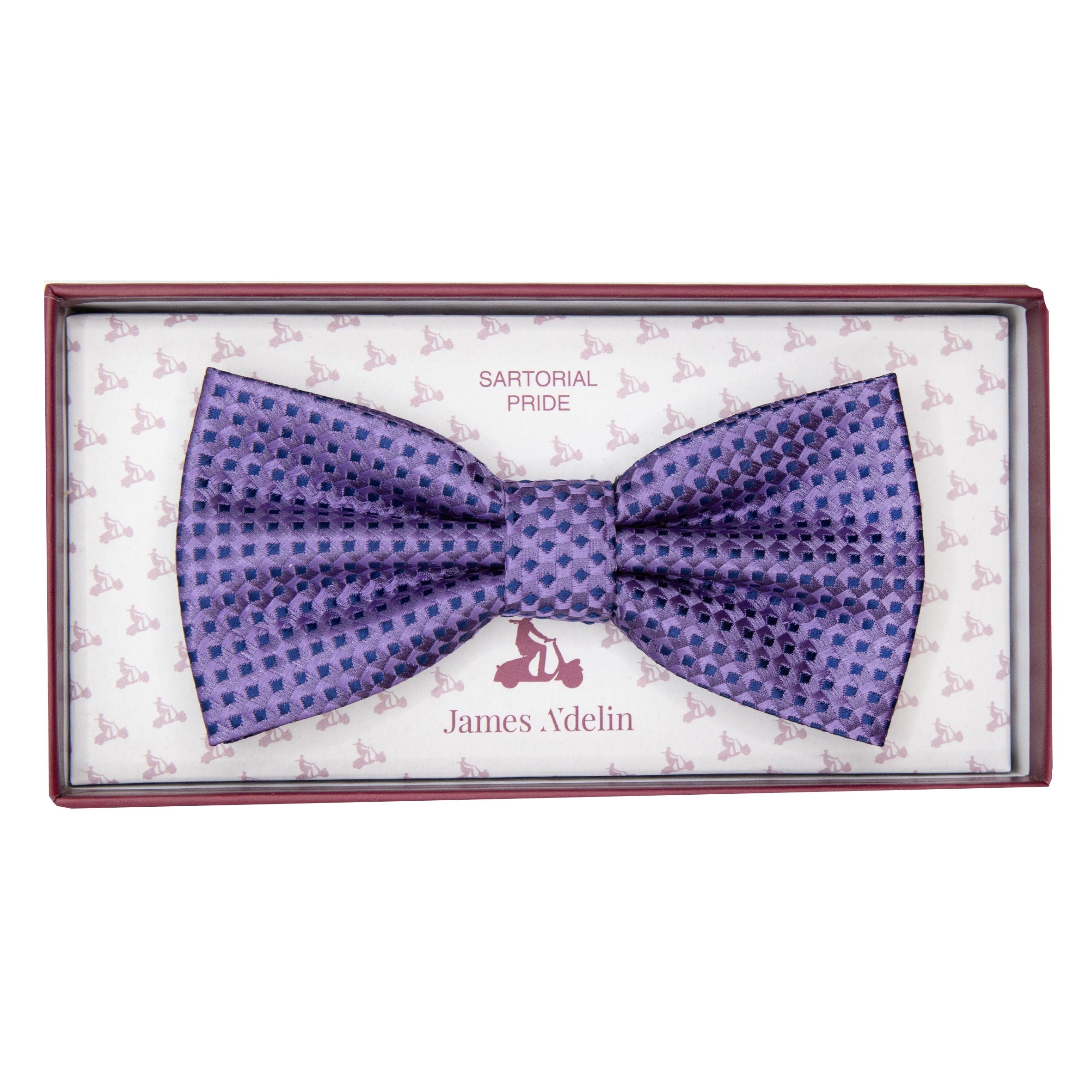 Purple/Navy Luxury Gingham Textured Weave Pre Tied Bow Tie