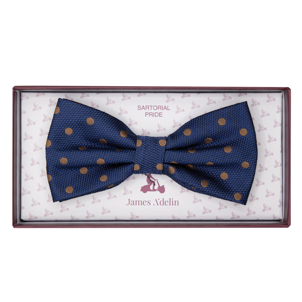 Dark Navy/Tan Luxury Polka Dot Textured Weave Bow Tie