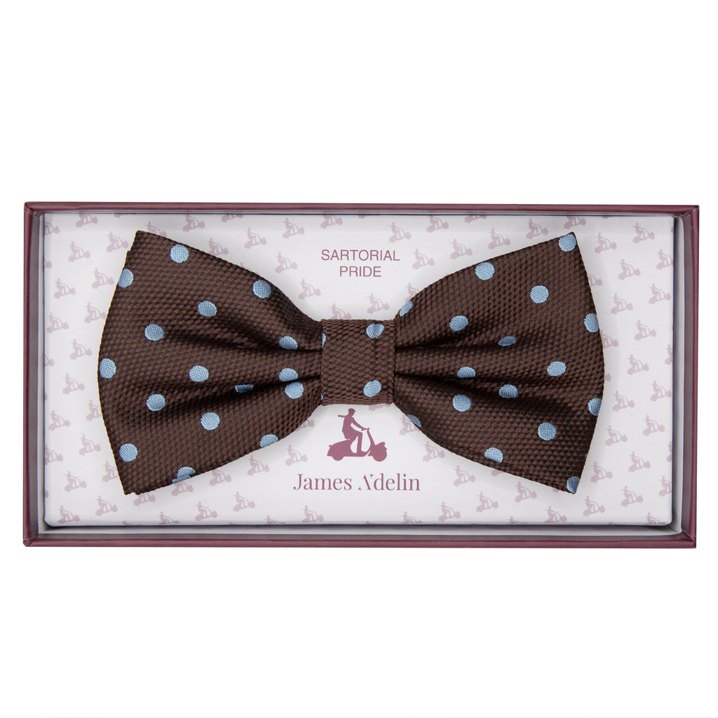 Brown/Sky Luxury Polka Dot Textured Weave Bow Tie